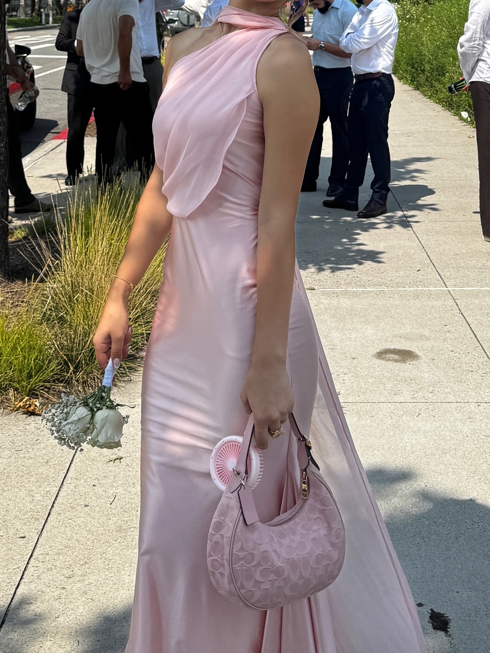 Oh Polly Blush Pink Satin High-Low Halter Dress - Picture 2 of 3